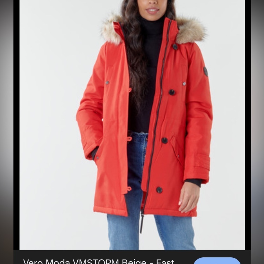 Vero Moda Excursion Expedition Red Parka Winter Coat Hooded (No Fur Lining) Sz S